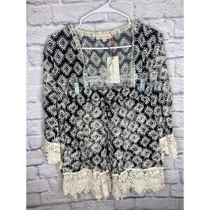 Solitaire 2-Piece Shorts & Shrug Set Black/White Print w/Lace Trim SZ Small NWT